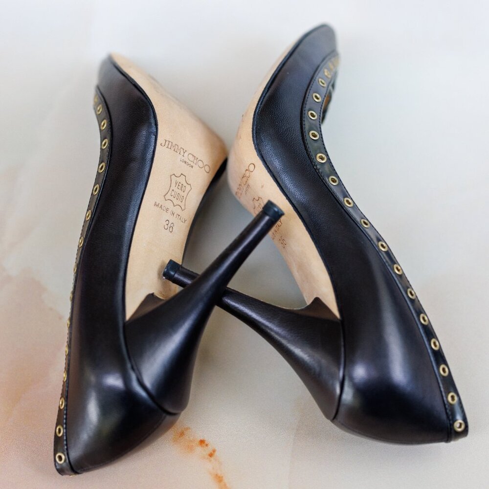 Vintage Jimmy Choo Black Leather High Heels Shoes - Picture 4 of 9